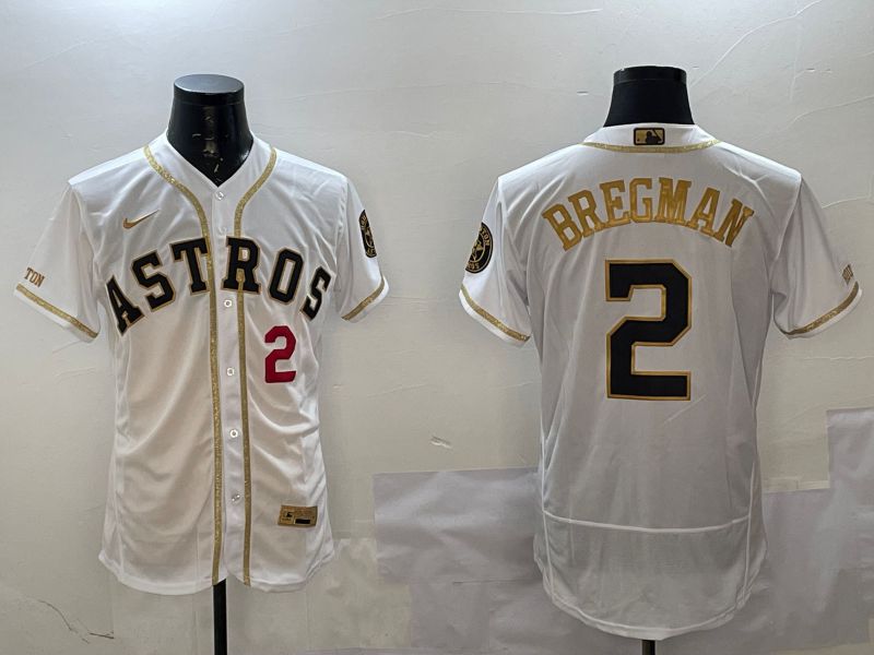 Men Houston Astros #2 Bregman White Gold Elite 2025 Nike MLB Jersey style 2